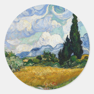 Sticker Rond Vincent Van Gogh Wheat Field With Cypresses