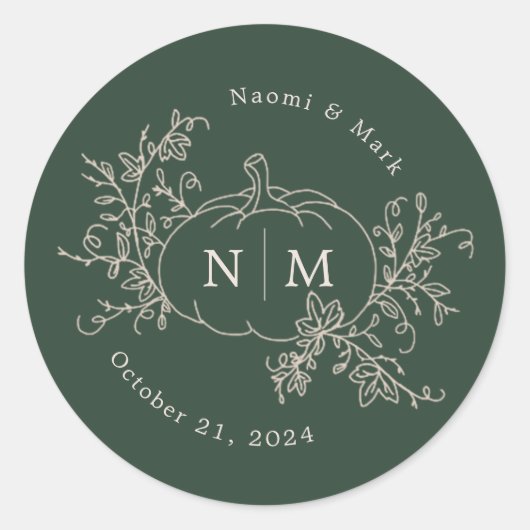 Sticker Rond Vins citrouilles Monogramme Mariage Classic Round  (Devant)