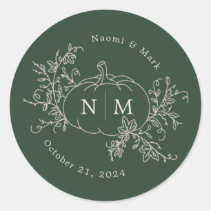Sticker Rond Vins citrouilles Monogramme Mariage Classic Round