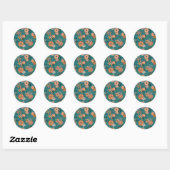 Sticker Rond Vins Et Fleurs À Motif Orange Turquoise (Feuille)