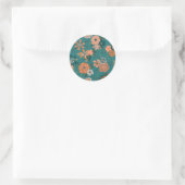 Sticker Rond Vins Et Fleurs À Motif Orange Turquoise (Sac)
