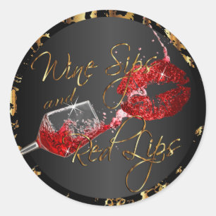 Sticker Rond Vins et lèvres rouges