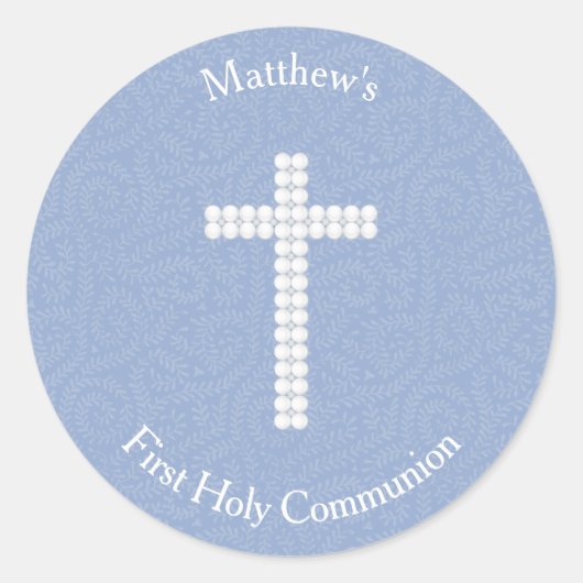 Sticker Rond Vins et rayures bleues communion (Devant)