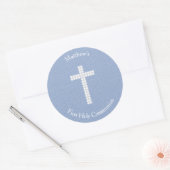 Sticker Rond Vins et rayures bleues communion (Enveloppe)