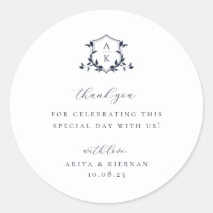 Sticker Rond Vins intemporels Marine Crest Mariage Monogramme