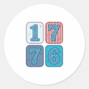 Sticker Rond Vintage 1776 Patchwork Patriotique
