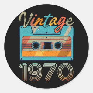 Sticker Rond Vintage 1970 Cassette Tape Retro 53rd Birthday 53