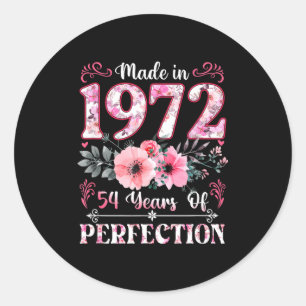Sticker Rond Vintage 1972 54 Année Incroyable Fleurie Naissance