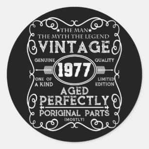 Sticker Rond Vintage 1977 Mythe de l'homme Légende 44e anniver