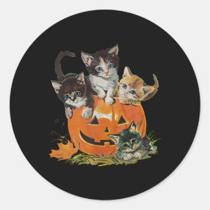 Sticker Rond Vintage 90s Chat Citrouille Halloween rétro floral
