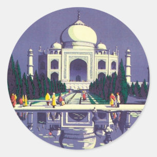Sticker Rond Vintage Agra Taj Mahal Inde