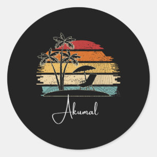 Sticker Rond Vintage Akumal Beach Lover Palm Trees Printemps Et