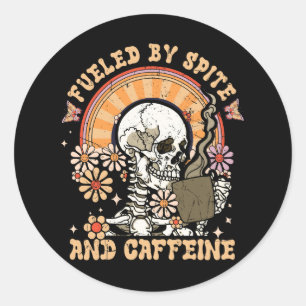Sticker Rond Vintage Alimenté Par Spite Caffeine Squelette Hall