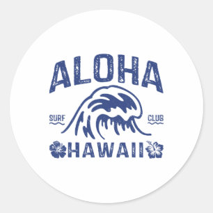 Sticker Rond Vintage Aloha Hawaii Vague Surf Plage Hawaïenne Su