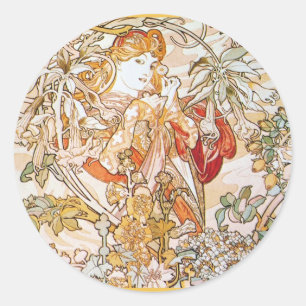 Sticker Rond Vintage alphonse mucha déesse