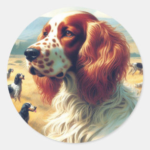Sticker Rond Vintage Anglais Setter peinture à l'huile