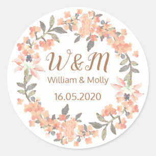 Sticker Rond Vintage Apricot Floral Mariage Faveur