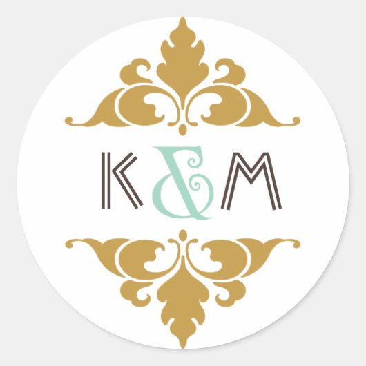 Sticker Rond Vintage Art Déco Mint & Gold Mariage (Devant)
