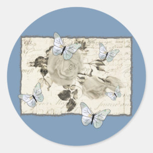 Sticker Rond Vintage avec papillons