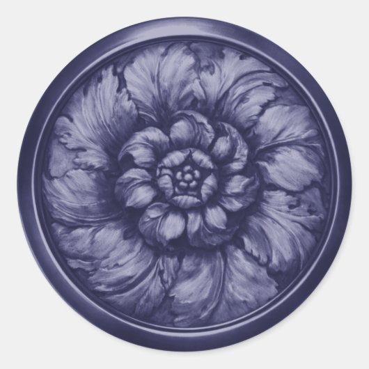 Sticker Rond Vintage Baroque Embossed Look Dark Blue (Devant)