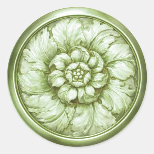 Sticker Rond Vintage Baroque Embossed Look Green 11 (Devant)