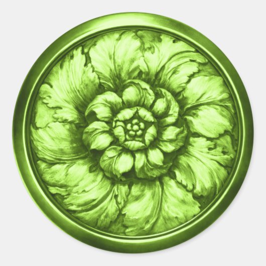 Sticker Rond Vintage Baroque Embossed Look Green 4 (Devant)
