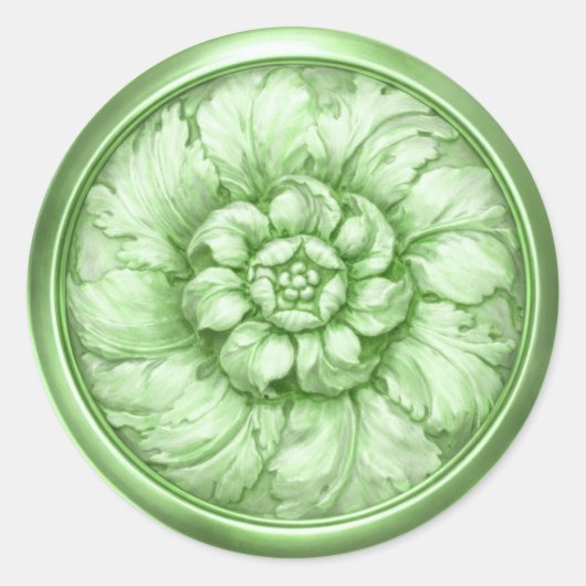 Sticker Rond Vintage Baroque Embossed Look Green 5 (Devant)