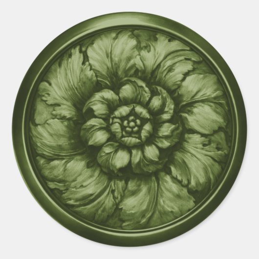 Sticker Rond Vintage Baroque Embossed Look Green 8 (Devant)