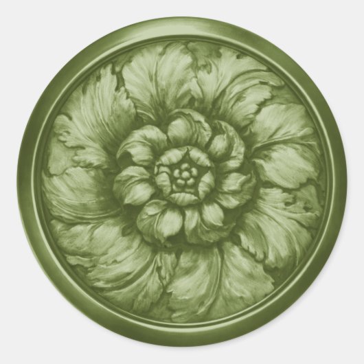 Sticker Rond Vintage Baroque Embossed Look Green 9 (Devant)