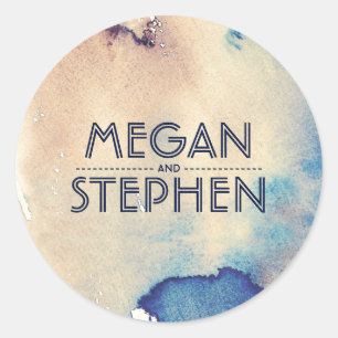Sticker Rond Vintage Beach Aquarelles Mariage moderne
