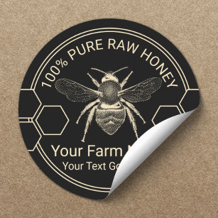 Sticker Rond Vintage Bee fait maison Miel Jar ferme apiculteur