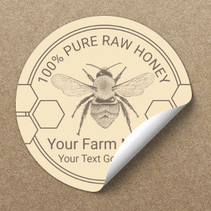 Sticker Rond Vintage Bee Honey Jar Apiary Beekeeper Farm