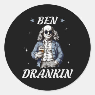 Sticker Rond Vintage Ben Drankin' Drôle 4 juillet Boire Pr