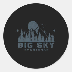 Sticker Rond Vintage Big Sky Montana Mt Ski Montagne Extérieur