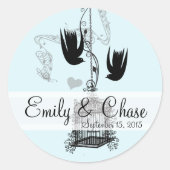 Sticker Rond Vintage Bird Cage Musical Inséparables Mariages (Devant)