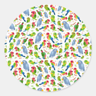 Sticker Rond Vintage Birds Motif, Colorful parakeet motif