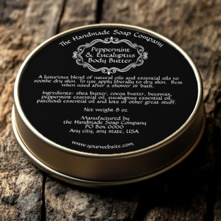 Sticker Rond Vintage Black Body Butter Skin Cream Jar Label