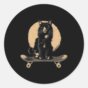 Sticker Rond Vintage Black Cat Skateboard Funny Skateboard C