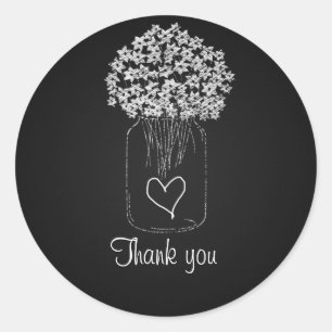 Sticker Rond Vintage Black Chalkboard Mason Jar Merci