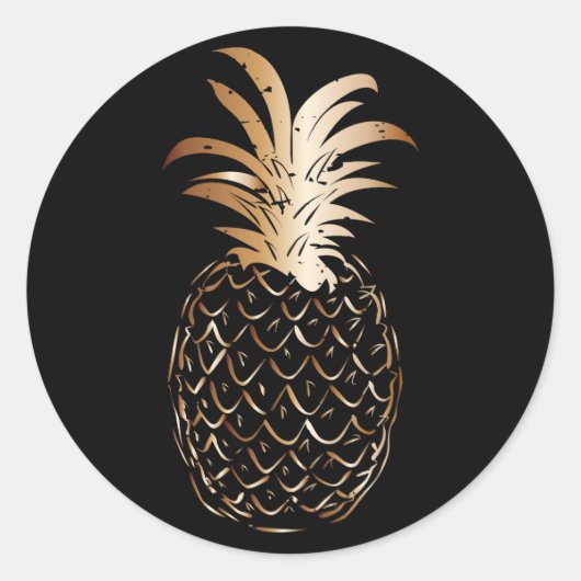 Sticker Rond Vintage Black Gold Trendy Ananas Tropical (Devant)