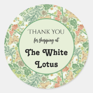 Sticker Rond Vintage blanc marguerites papillons jaunes dans le
