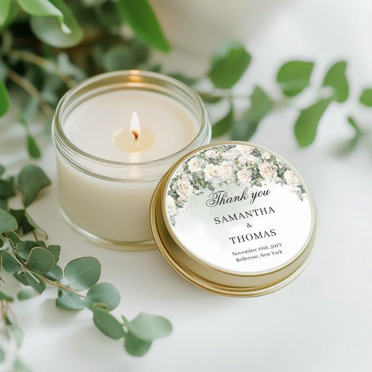 Sticker Rond Vintage blanc roses et verdure mariage