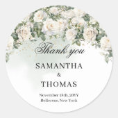 Sticker Rond Vintage blanc roses et verdure mariage (Devant)