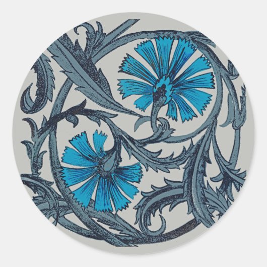 Sticker Rond vintage bleu antique fleurs artisanat rustique (Devant)