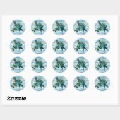 Sticker Rond Vintage Bleu Chanson Bird sur Partition (Feuille)