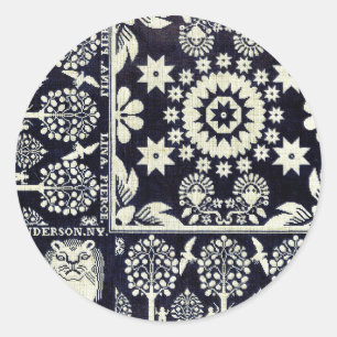 Sticker Rond vintage bleu floral fleurs tissu art textile