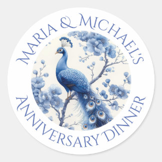 Sticker Rond Vintage Blue Dutch Chinoiserie Floral Aquarelle