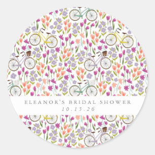 Sticker Rond Vintage Bohème Vélo Floral Mariage Personnalisé