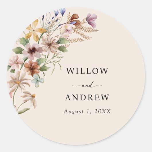 Sticker Rond Vintage Boho Floral Mariage (Devant)