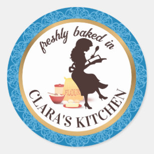 Sticker Rond Vintage boulangerie femme de cuisson de la farine 